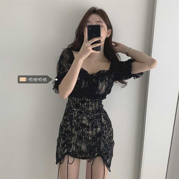 plus size summer retro puff sleeve black lace drawstring dress women lace up korean style chic square neck wrap hip mini 210610, Black;gray
plus size summer retro puff sleeve black lace drawstring dress women lace up korean style chic square neck wrap hip mini 210610, Black;gray