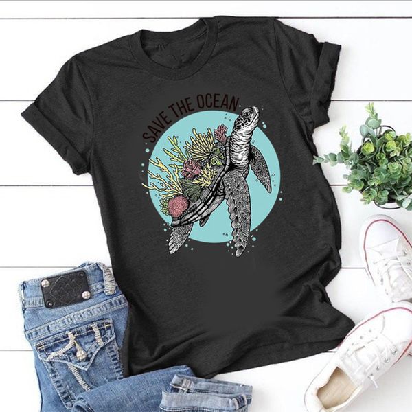 women's t-shirt save the ocean letter sea turtle growing coral print shirt women cute graphic tshirts causal harajuku vintage ladies, White
women's t-shirt save the ocean letter sea turtle growing coral print shirt women cute graphic tshirts causal harajuku vintage ladies, White