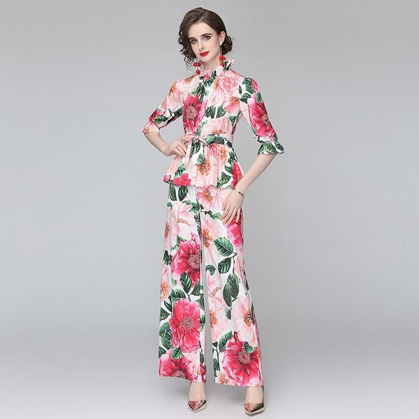 women's two piece pants summer tracksuit women set floral print sashes bow half sleeve stand collar shirt and wide leg elegant suits, White
women's two piece pants summer tracksuit women set floral print sashes bow half sleeve stand collar shirt and wide leg elegant suits, White