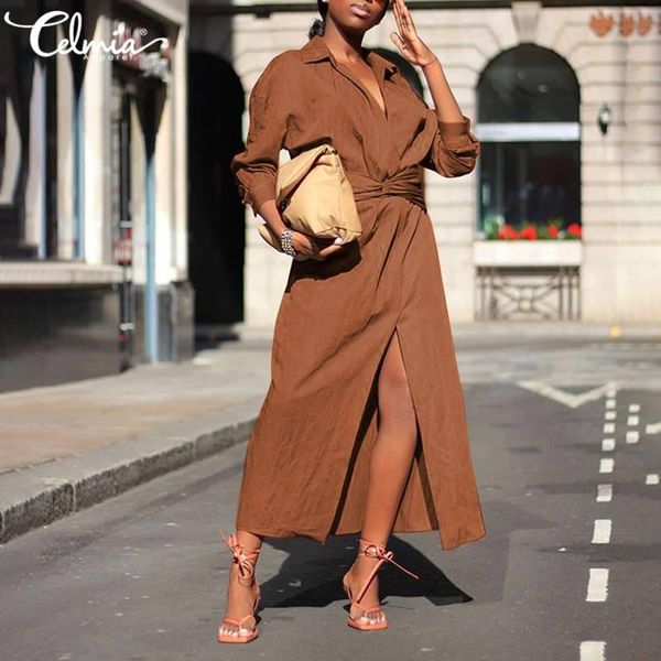 casual dresses 2021 fashion women's long sleeve dress celmia elegant ol loose lapel split party vestidos belted plus size 7, Black;gray
casual dresses 2021 fashion women's long sleeve dress celmia elegant ol loose lapel split party vestidos belted plus size 7, Black;gray