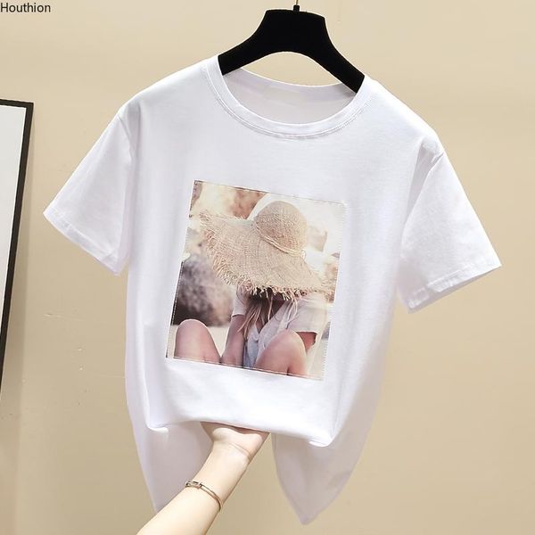 women's t-shirt houthion printed short sleeve fashion plus size tshirt korean loose solid cotton t shirt o-neck, White
women's t-shirt houthion printed short sleeve fashion plus size tshirt korean loose solid cotton t shirt o-neck, White