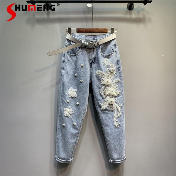 women's jeans 2021 spring summer original european beads 3d flower loose western style streetwear high waist harem denim pants, Blue
women's jeans 2021 spring summer original european beads 3d flower loose western style streetwear high waist harem denim pants, Blue