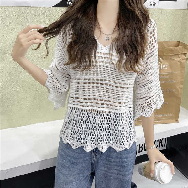 summer korean chic woman shirt short sleeve blusas v-neck hollow knitted blouse sunscreen holiday 14126 210527, White
summer korean chic woman shirt short sleeve blusas v-neck hollow knitted blouse sunscreen holiday 14126 210527, White