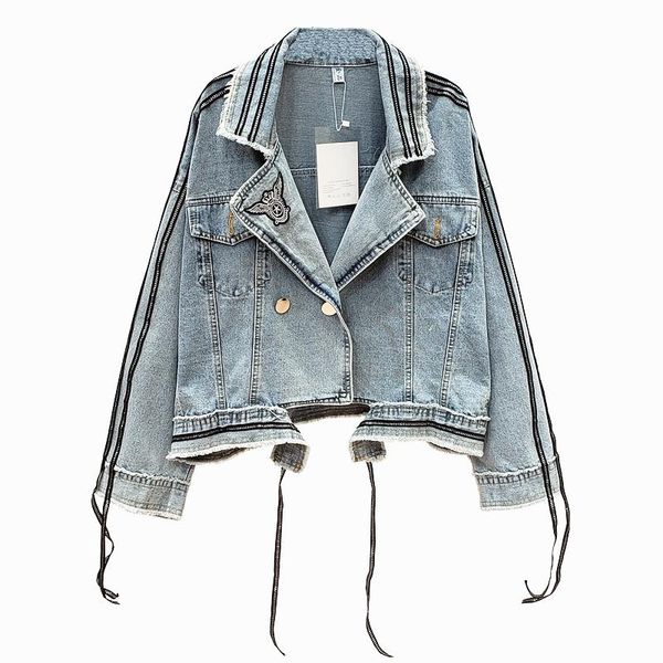 women's jackets streetwear women denim jacket fashion ribbons patch jeans long sleeve coat female harajuku 2021 spring, Black;brown
women's jackets streetwear women denim jacket fashion ribbons patch jeans long sleeve coat female harajuku 2021 spring, Black;brown
