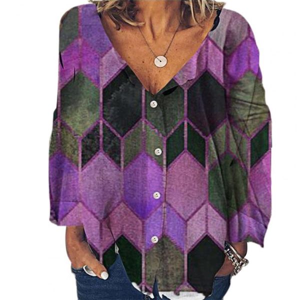 women's blouses & shirts blouse women geometric hexagon print deep v neck buttons long sleeve shirt loose fit, White
women's blouses & shirts blouse women geometric hexagon print deep v neck buttons long sleeve shirt loose fit, White