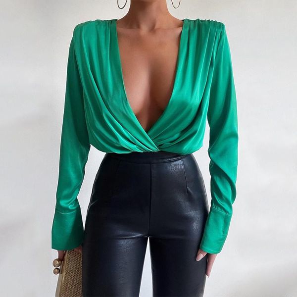 women's t-shirt 2021 women satin deep v neck pleated french style shirts long sleeve vintage ol pullover, White
women's t-shirt 2021 women satin deep v neck pleated french style shirts long sleeve vintage ol pullover, White