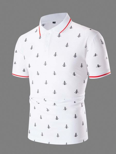men anchor print striped trim polo shirt r3he#, White;black
men anchor print striped trim polo shirt r3he#, White;black