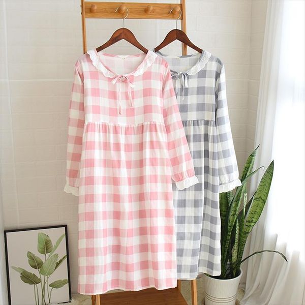 double layer gauze nightdress spring womens sleepwears long sleeve simple plaid nightgown plus size sleepwear cotton sleeping dress, Black;red
double layer gauze nightdress spring womens sleepwears long sleeve simple plaid nightgown plus size sleepwear cotton sleeping dress, Black;red