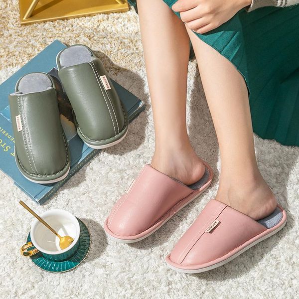 slippers waterproof warm pu leather men women's autumn winter home indoor cotton couple non-slip, Black
slippers waterproof warm pu leather men women's autumn winter home indoor cotton couple non-slip, Black