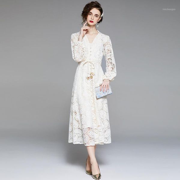 casual dresses sweet temperament v-neck crochet hollow lace long skirt lace-up slim dress female fashion fairy 2021, Black;gray
casual dresses sweet temperament v-neck crochet hollow lace long skirt lace-up slim dress female fashion fairy 2021, Black;gray