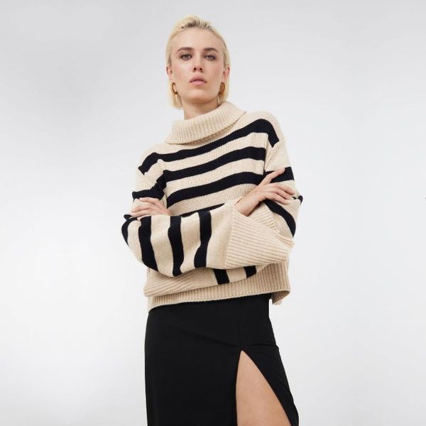 women's sweaters women stripes sweater fashion casual with slit cuff harajuku winter vintage loose warm turtleneck, White;black
women's sweaters women stripes sweater fashion casual with slit cuff harajuku winter vintage loose warm turtleneck, White;black