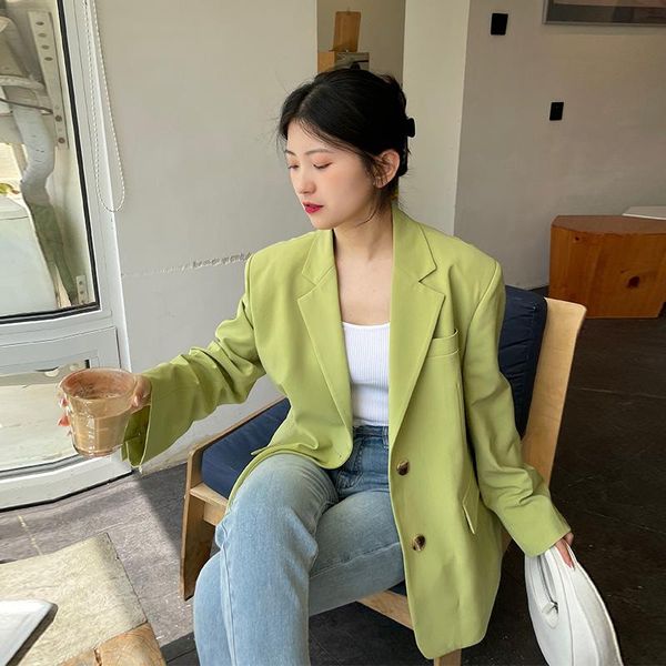 women's suits & blazers summer blazer women korean long sleeve loose suit jackets casual handsome green clothes fashion ladies coat g1, White;black
women's suits & blazers summer blazer women korean long sleeve loose suit jackets casual handsome green clothes fashion ladies coat g1, White;black