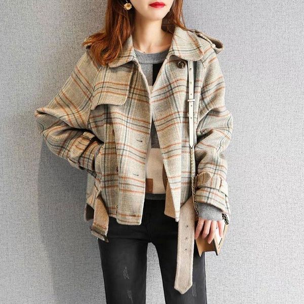 women's wool & blends women autumn winter woolen coats plaid casual women's jackets loose short outwear unique breasted streetwear, Black
women's wool & blends women autumn winter woolen coats plaid casual women's jackets loose short outwear unique breasted streetwear, Black