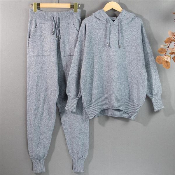 women's two piece pants autumn and winter knitted two-piece fashion european american sweater hooded + trousers with warm feet, White
women's two piece pants autumn and winter knitted two-piece fashion european american sweater hooded + trousers with warm feet, White