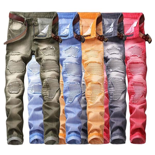 men's jeans mens slim fits straight casual biker ripped denim trousers long pants, Blue
men's jeans mens slim fits straight casual biker ripped denim trousers long pants, Blue
