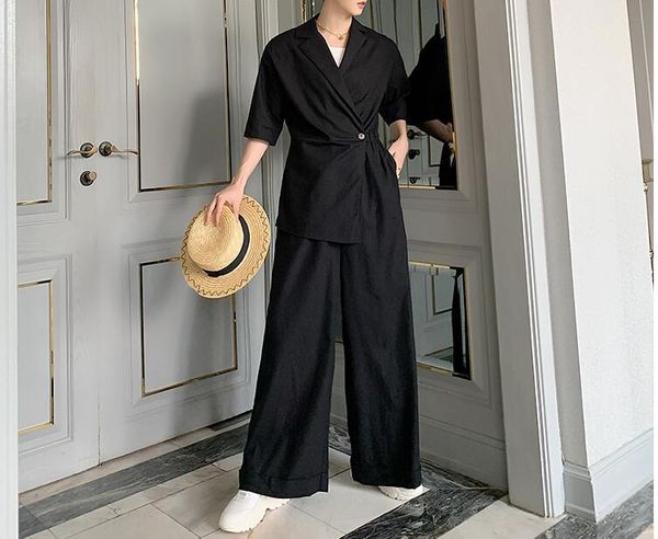 men's pants jumpsuits clothes british fashion wide-leg catwalk show stage simple, Black
men's pants jumpsuits clothes british fashion wide-leg catwalk show stage simple, Black