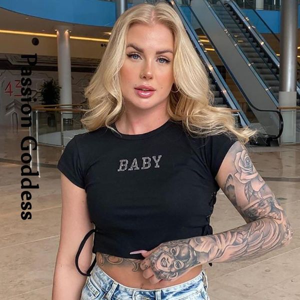 women rhinestone cropped shirt short sleeve slim side eyelet drawstring t femme cute drilling baby letter t-shirt women's, White
women rhinestone cropped shirt short sleeve slim side eyelet drawstring t femme cute drilling baby letter t-shirt women's, White