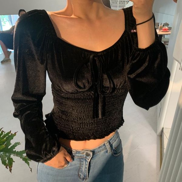 women's blouses & shirts blusa feminina vintage slim square collar black velvet women long sleeve lace up autumn wild mujer fashio, White
women's blouses & shirts blusa feminina vintage slim square collar black velvet women long sleeve lace up autumn wild mujer fashio, White