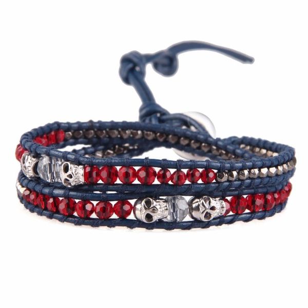 tennis kelitch skull bead multi rows cuff bracelets hand braided crystal 2 wrap leather chain, Golden;silver
tennis kelitch skull bead multi rows cuff bracelets hand braided crystal 2 wrap leather chain, Golden;silver