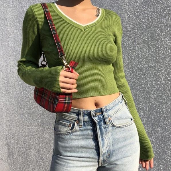 retro women's long sleeve cropped streetwear green fashion elegant ladies v-neck t-shirts sreetwear t-shirt, White
retro women's long sleeve cropped streetwear green fashion elegant ladies v-neck t-shirts sreetwear t-shirt, White