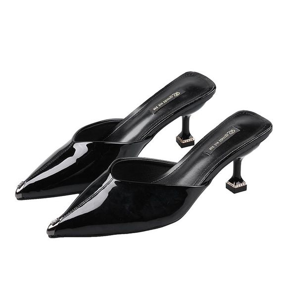 slippers pointed half women 2021 korean fashion wild women's shoes patent leather ladies stiletto heels, Black
slippers pointed half women 2021 korean fashion wild women's shoes patent leather ladies stiletto heels, Black