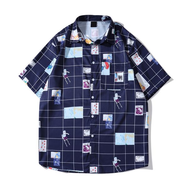 plaid hawaii shirts men turn-down collar men's shirt man clothes, White;black 
plaid hawaii shirts men turn-down collar men's shirt man clothes, White;black