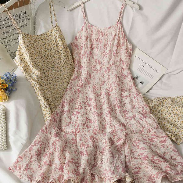 korobov summer new women flower print chiffon dress vintage spaghetti strap dresses korean beach style vacation vestidos 210430, Black;gray
korobov summer new women flower print chiffon dress vintage spaghetti strap dresses korean beach style vacation vestidos 210430, Black;gray
