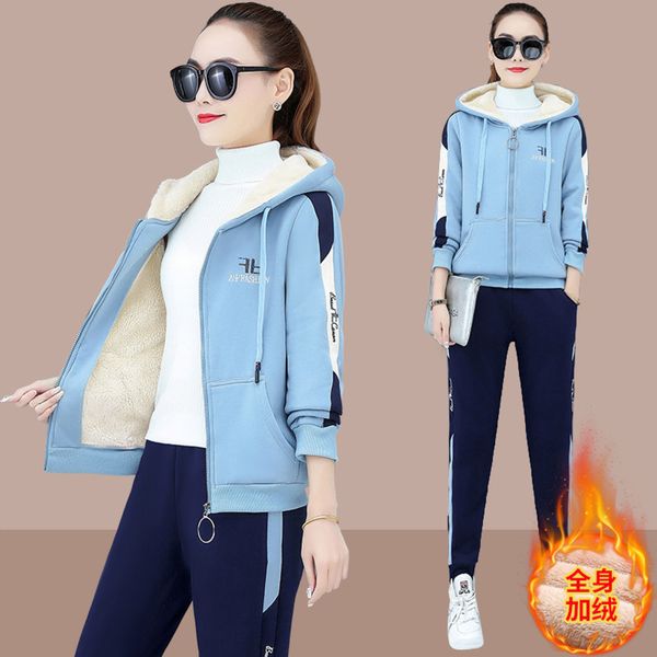 thickened plush sports suit women's autumn and winter 2021 new korean lamb cashmere zipper sweater casual wear two-piece set, Gray
thickened plush sports suit women's autumn and winter 2021 new korean lamb cashmere zipper sweater casual wear two-piece set, Gray