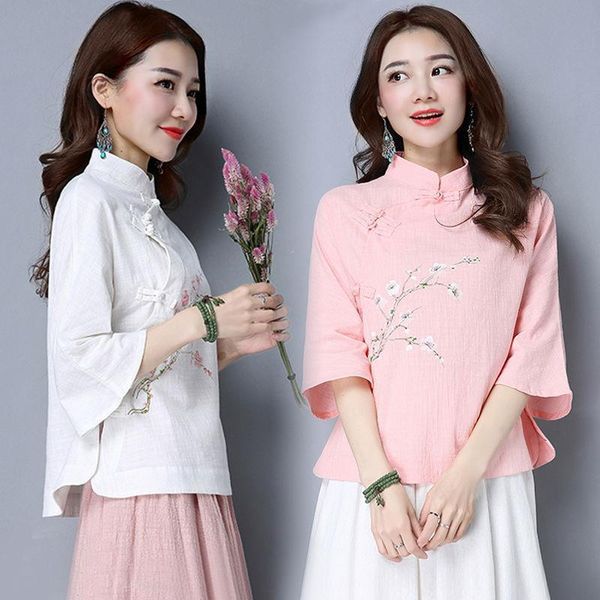 summer chinese style retro womens shirts stand collar buckle loose cotton and linen national women blouse plus size, White
summer chinese style retro womens shirts stand collar buckle loose cotton and linen national women blouse plus size, White