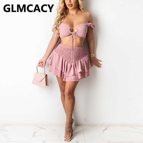 women two piece sweet suits lace up crop & frilled bandeau mini skirt set night party clubwear 210702, White
women two piece sweet suits lace up crop & frilled bandeau mini skirt set night party clubwear 210702, White