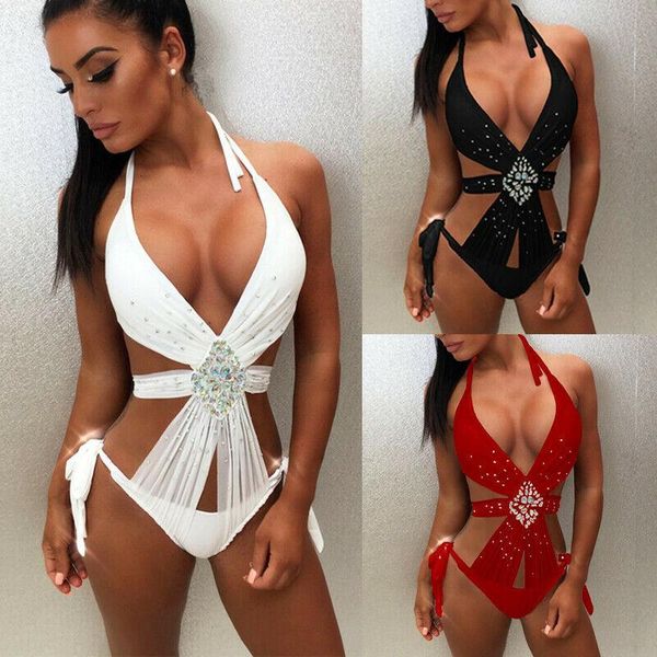 women's swimwear women sequin rhinestone one piece solid push-up swimsuit halter bathing suits beachwear, White;black
women's swimwear women sequin rhinestone one piece solid push-up swimsuit halter bathing suits beachwear, White;black