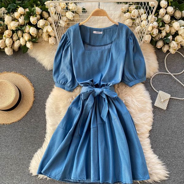 dresses women summer denim korean square collar sleeve a-line es solid bow sashes all-match, Black;gray
dresses women summer denim korean square collar sleeve a-line es solid bow sashes all-match, Black;gray
