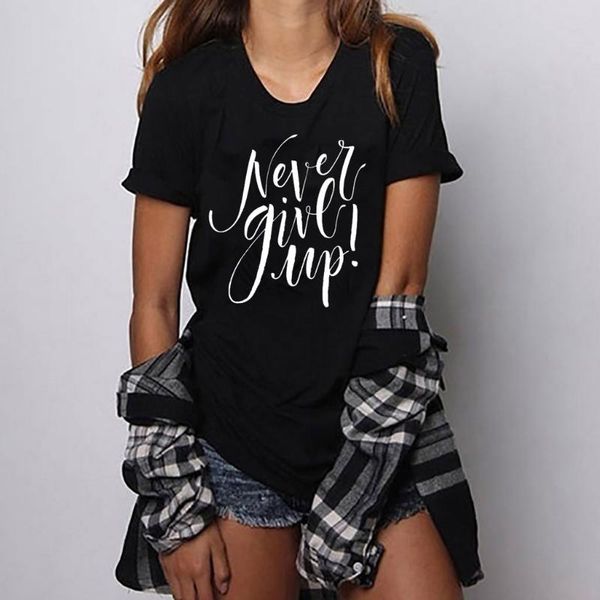 women's never give up letter t shirts short sleeve tees summer gift for girl camisetas verano mujer t-shirt, White
women's never give up letter t shirts short sleeve tees summer gift for girl camisetas verano mujer t-shirt, White