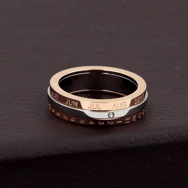 cluster rings classic design rotation calendar and date ring titanium steel rose color middle brand couple jewelry, Golden;silver
cluster rings classic design rotation calendar and date ring titanium steel rose color middle brand couple jewelry, Golden;silver