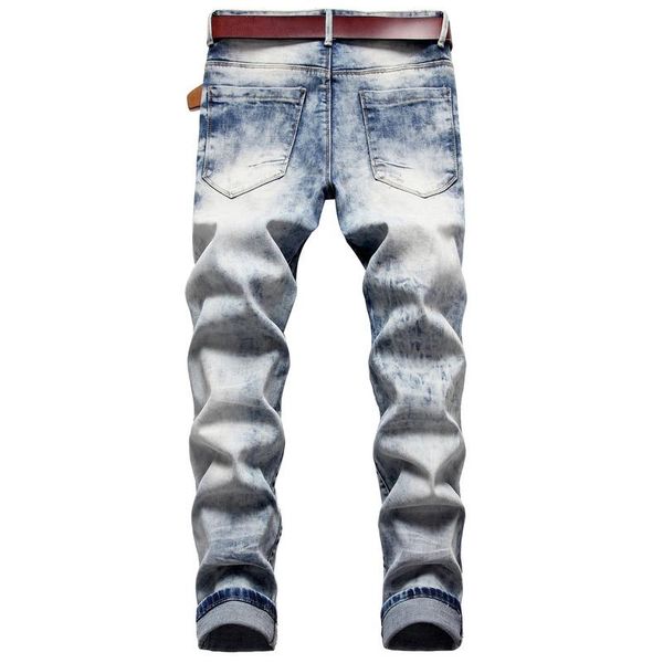 men's stretch denim ripped jeans stripe holes distressed slim straight pants trousers men, Blue
men's stretch denim ripped jeans stripe holes distressed slim straight pants trousers men, Blue