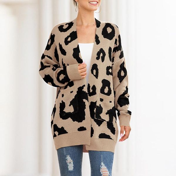 women's knits & tees leopard print 2021 autumn winter cardigan sweater mid-length double pocket long sleeve fashion knitted sweaters, White
women's knits & tees leopard print 2021 autumn winter cardigan sweater mid-length double pocket long sleeve fashion knitted sweaters, White
