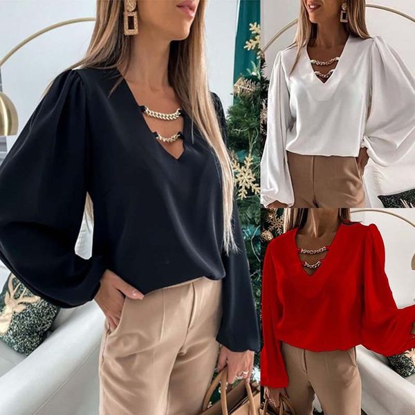 women's blouses & shirts wear, casual shirt, solid color chain, loose gauze 5z9e, White
women's blouses & shirts wear, casual shirt, solid color chain, loose gauze 5z9e, White
