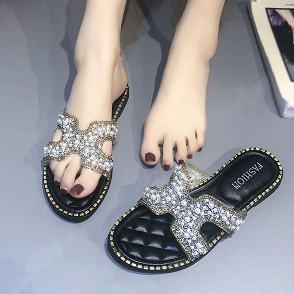 pearl embellished sandals women summer shoes woman slides slippers h flat rhinestones women's large size 35-43, Black
pearl embellished sandals women summer shoes woman slides slippers h flat rhinestones women's large size 35-43, Black
