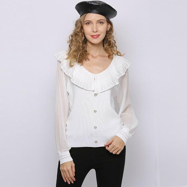 women's sweaters ruffled solid o-neck mesh patchwork long sleeve knitted shirt women spring summer korean wild sweet sweater blouses t, White;black
women's sweaters ruffled solid o-neck mesh patchwork long sleeve knitted shirt women spring summer korean wild sweet sweater blouses t, White;black