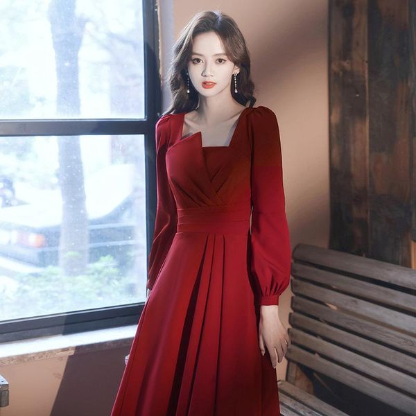 ethnic clothing temperament evening party dress elegant slim bride wedding square collar prom gowns charming hostess formal, Red
ethnic clothing temperament evening party dress elegant slim bride wedding square collar prom gowns charming hostess formal, Red