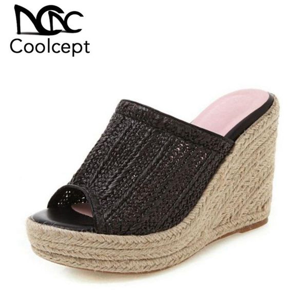 coolcept women wedges sandals casual straw weaving summer platform shoes for fashion fisherman footwear size 34-43, Black
coolcept women wedges sandals casual straw weaving summer platform shoes for fashion fisherman footwear size 34-43, Black