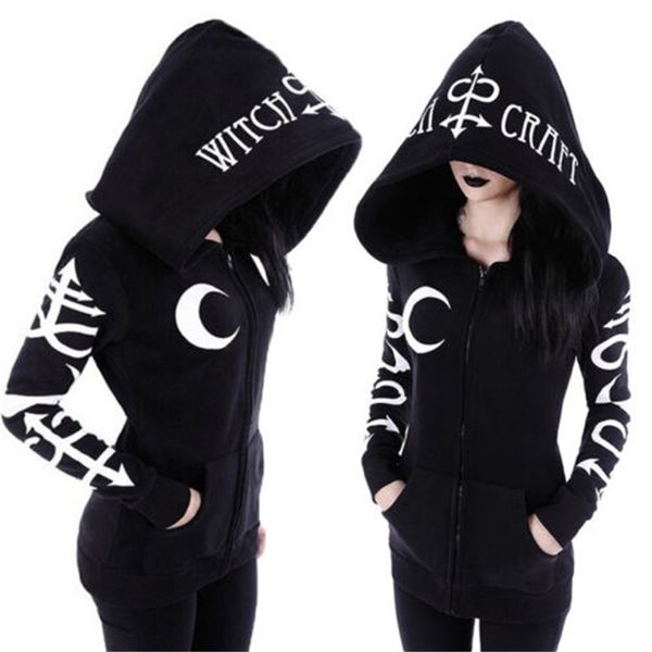 women gothic punk zip up long sleeve hoodies moon and letter print sports sweatshirt jacket coat with pockets halloween costume 210826, Black
women gothic punk zip up long sleeve hoodies moon and letter print sports sweatshirt jacket coat with pockets halloween costume 210826, Black