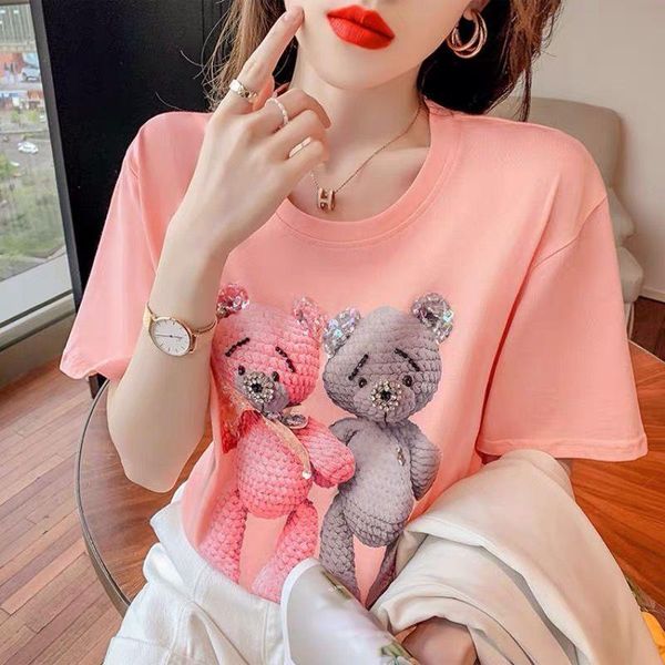 women's t-shirt summer pink printing beaded t shirt women round diamond regular casual white tshirt short sleeve cartoon bear tee shir
women's t-shirt summer pink printing beaded t shirt women round diamond regular casual white tshirt short sleeve cartoon bear tee shir