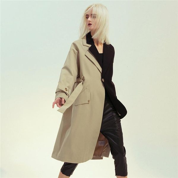 women's trench coats british women retro stitching irregular 2021 autumn winter color match belt waist windbreaker blazer patchwork lon, Tan;black
women's trench coats british women retro stitching irregular 2021 autumn winter color match belt waist windbreaker blazer patchwork lon, Tan;black