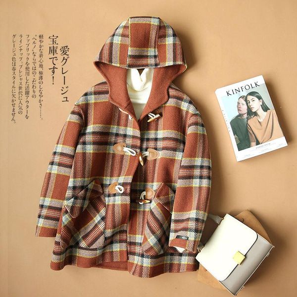 women's wool & blends horn buckle 2021 autumn and winter plaid temperament woolen coat women, Black
women's wool & blends horn buckle 2021 autumn and winter plaid temperament woolen coat women, Black