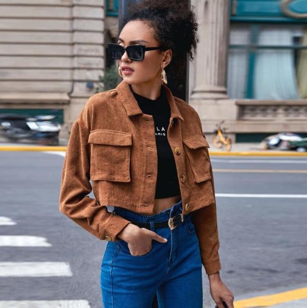 women's jackets autumn casual women short coats buttons pockets femme corduroy long sleeve jacket coat streetwear spring loose outerwea, Black;brown
women's jackets autumn casual women short coats buttons pockets femme corduroy long sleeve jacket coat streetwear spring loose outerwea, Black;brown