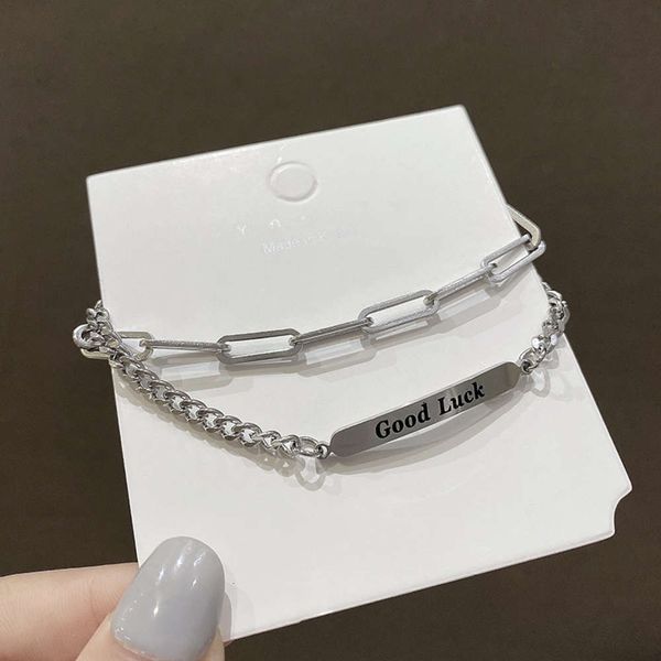 goodluck letter double layer titanium steel women's fashion cool hip hop style personalized bracelet hand jewelry, Black
goodluck letter double layer titanium steel women's fashion cool hip hop style personalized bracelet hand jewelry, Black