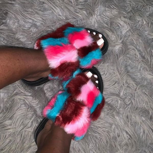 slippers fashion faux fur furry slides women fluffy fake sandals outdoor non-slip flip flop ladies rainbow shoes, Black
slippers fashion faux fur furry slides women fluffy fake sandals outdoor non-slip flip flop ladies rainbow shoes, Black