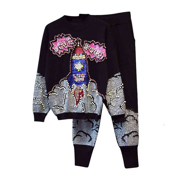 women's two piece pants women tracksuit autumn winter sequin beaded letters pullover sweater + knit set ladies clothes streetwear, White
women's two piece pants women tracksuit autumn winter sequin beaded letters pullover sweater + knit set ladies clothes streetwear, White