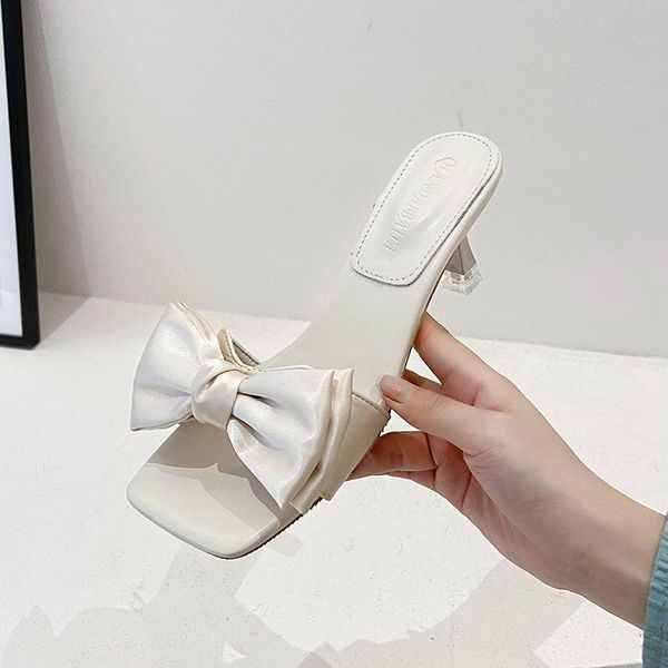 slippers 2021 summer style fashion temperament stilettos with big bow decorated women's, Black 
slippers 2021 summer style fashion temperament stilettos with big bow decorated women's, Black